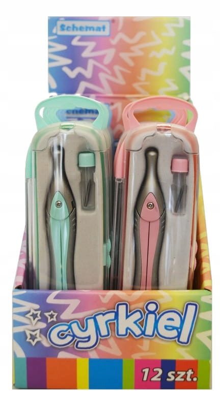 SZKOLNY CYRKIEL W PUDEŁKU plastikowym grafity w zestawie