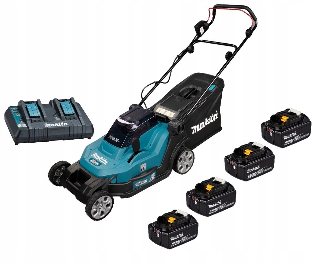 Makita Aku Kosiarka Lxt 2x18V 36V 43CM 50L 4x6Ah BL1860 DC18RD DLM432Z