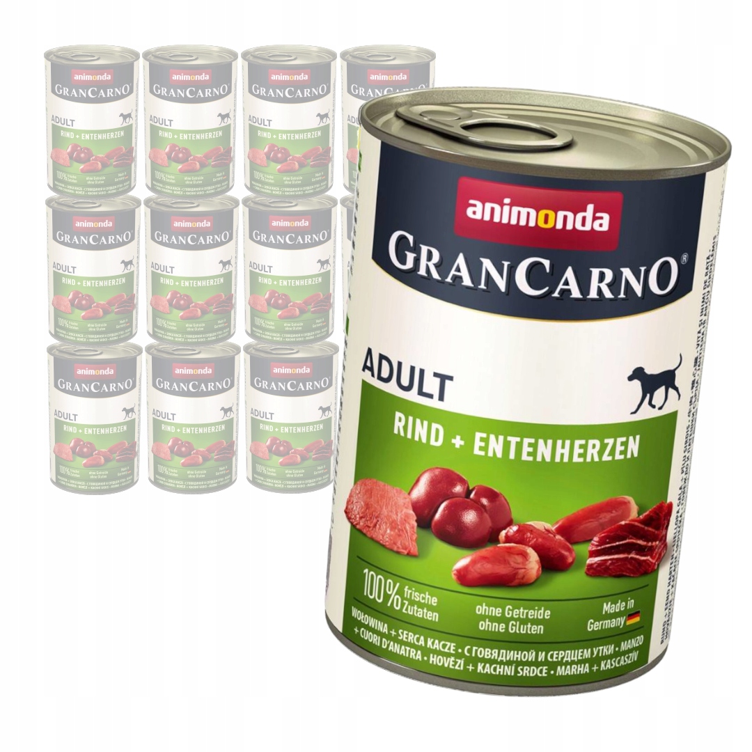 Animonda GranCarno Adult 12x400g Vlhké Krmivo pro psy Hovězí kachní srdce