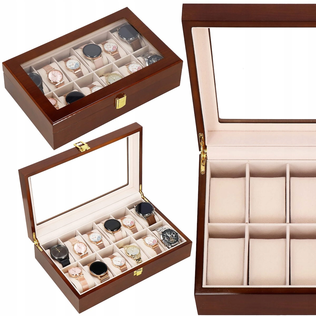 ORGANIZER SZKATUŁKA ETUI NA ZEGARKI 12szt BIŻUTERIĘ PUDEŁKO ELEGANCKIE