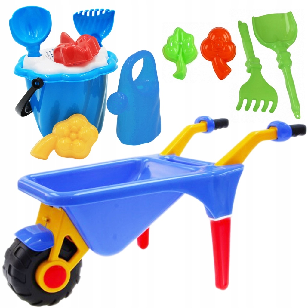 ZESTAW TACZKA DLA DZIECI + ZESTAW DO PIASKU + KONEWKA + ŁOPATKA + FOREMKI