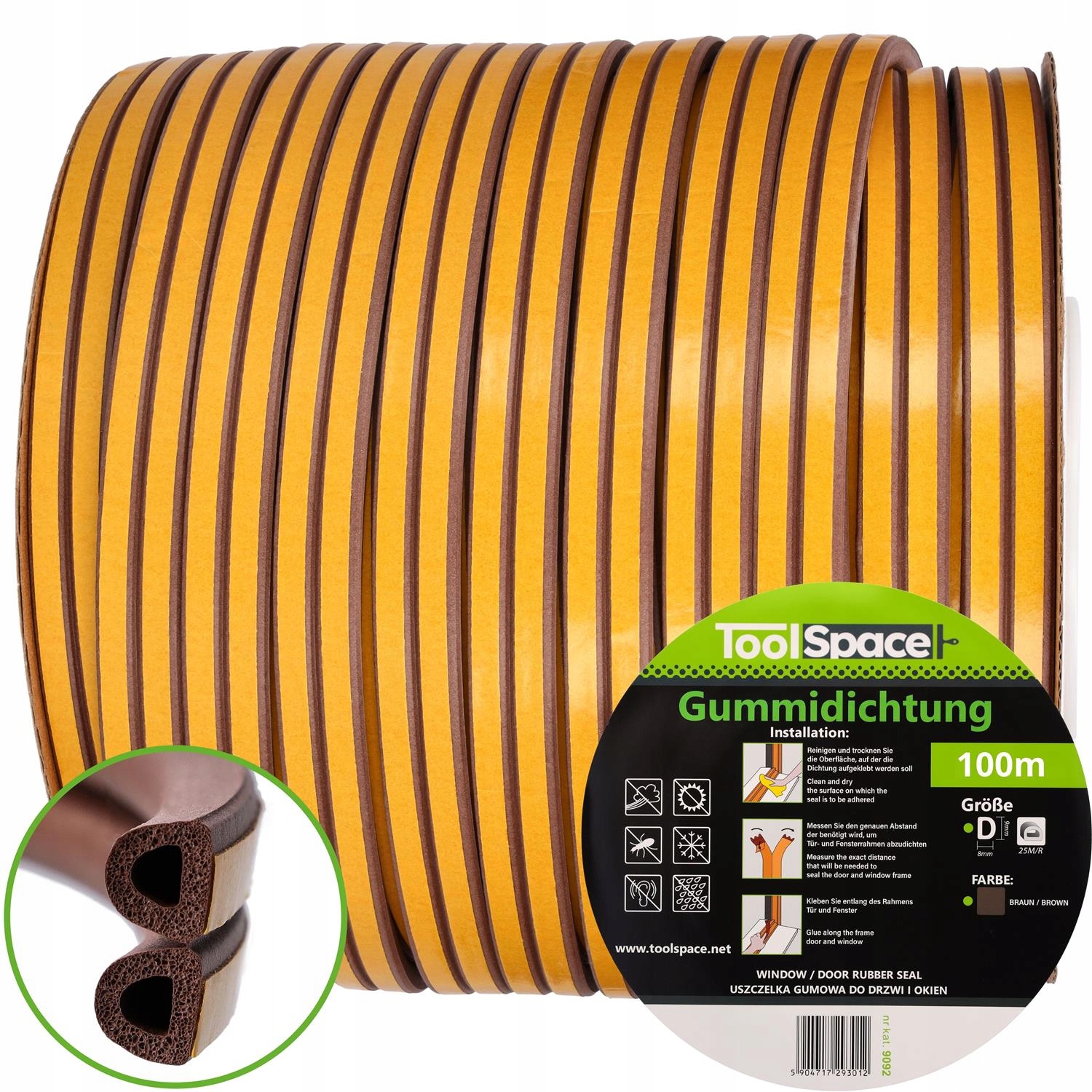 Uszczelka samoprzylepna do okien D 100 mb BRĄZ