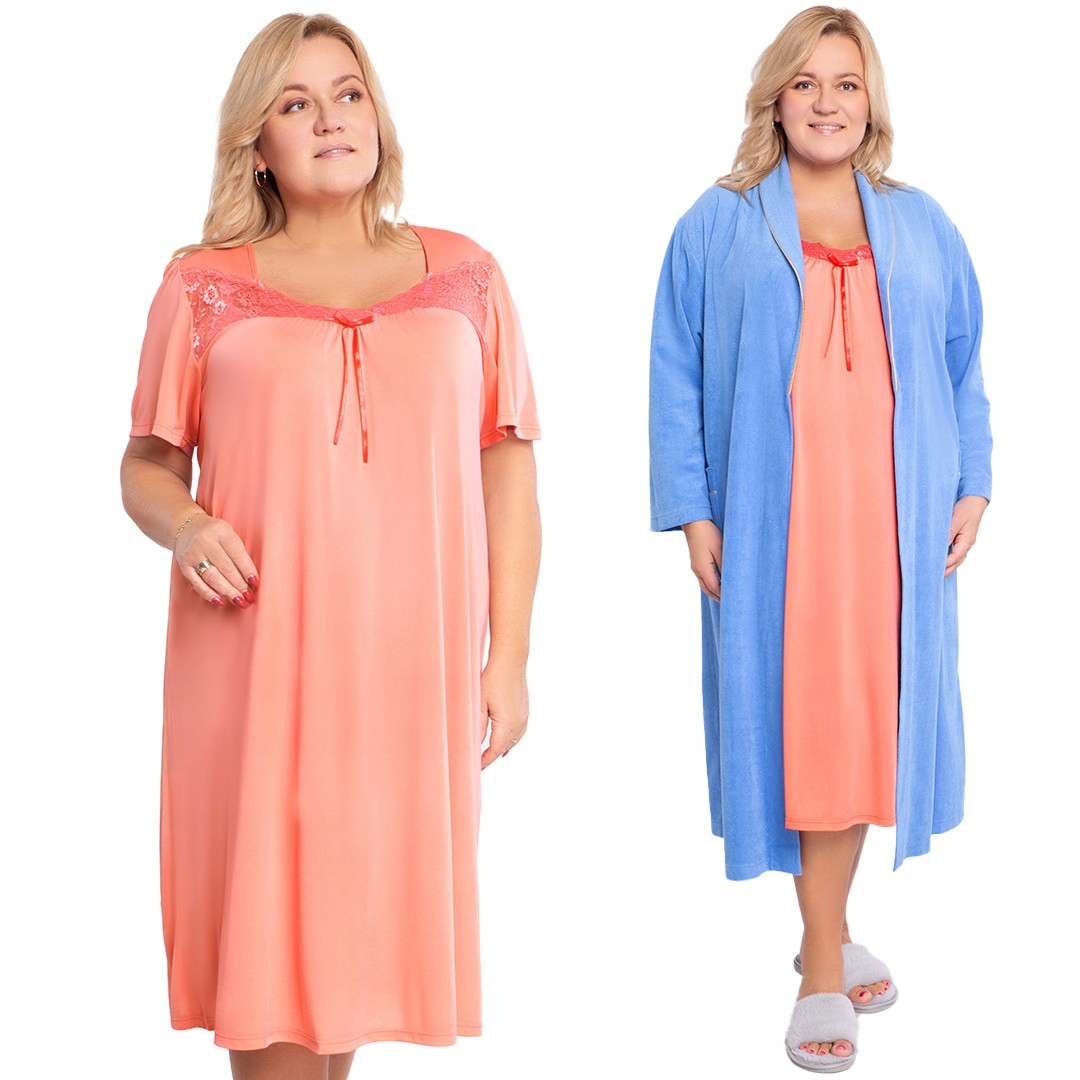 Korálová košile noční s krajkou Mewa plus size velikost 52