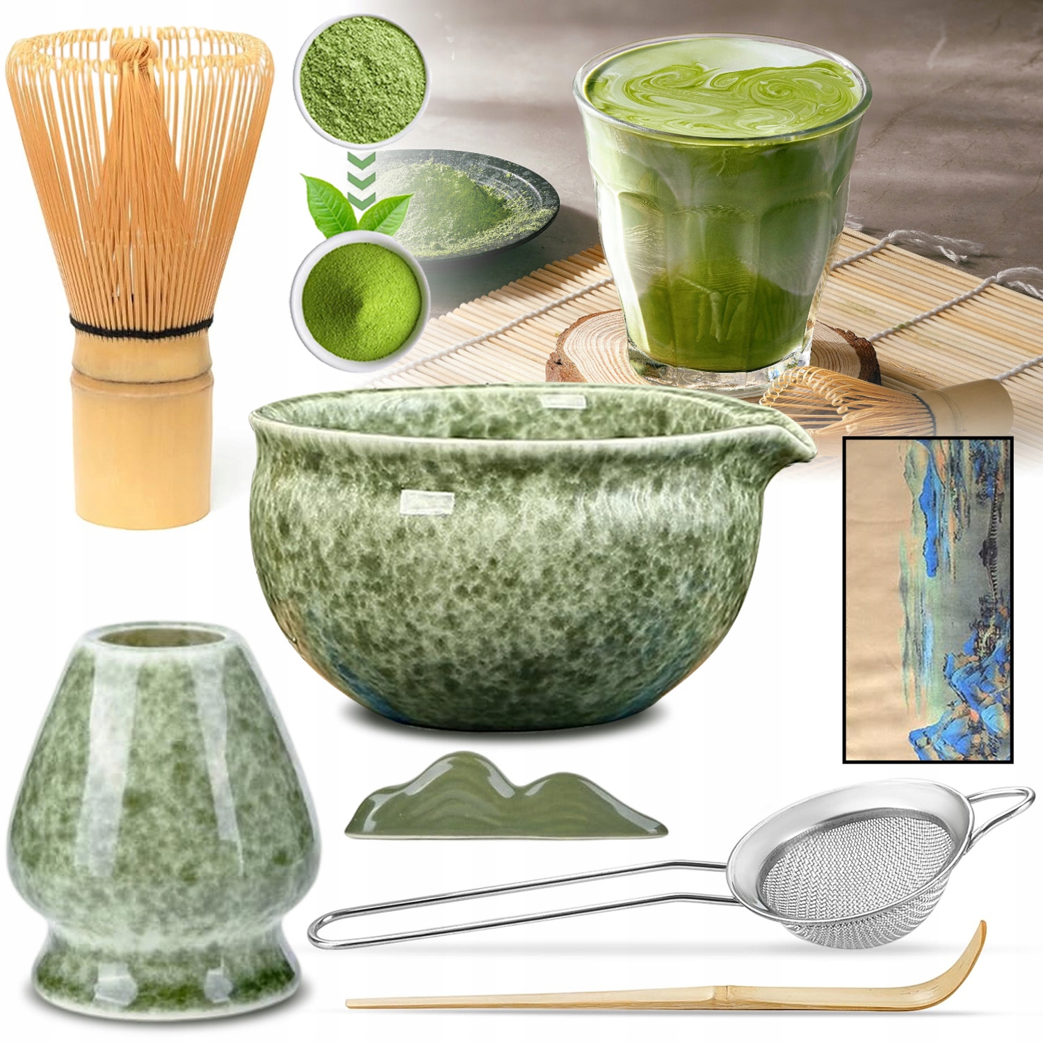 Zestaw Prezentowy Do Herbaty Matcha Miskę Do Matchy Szklankę Łyżeczkę 7EL