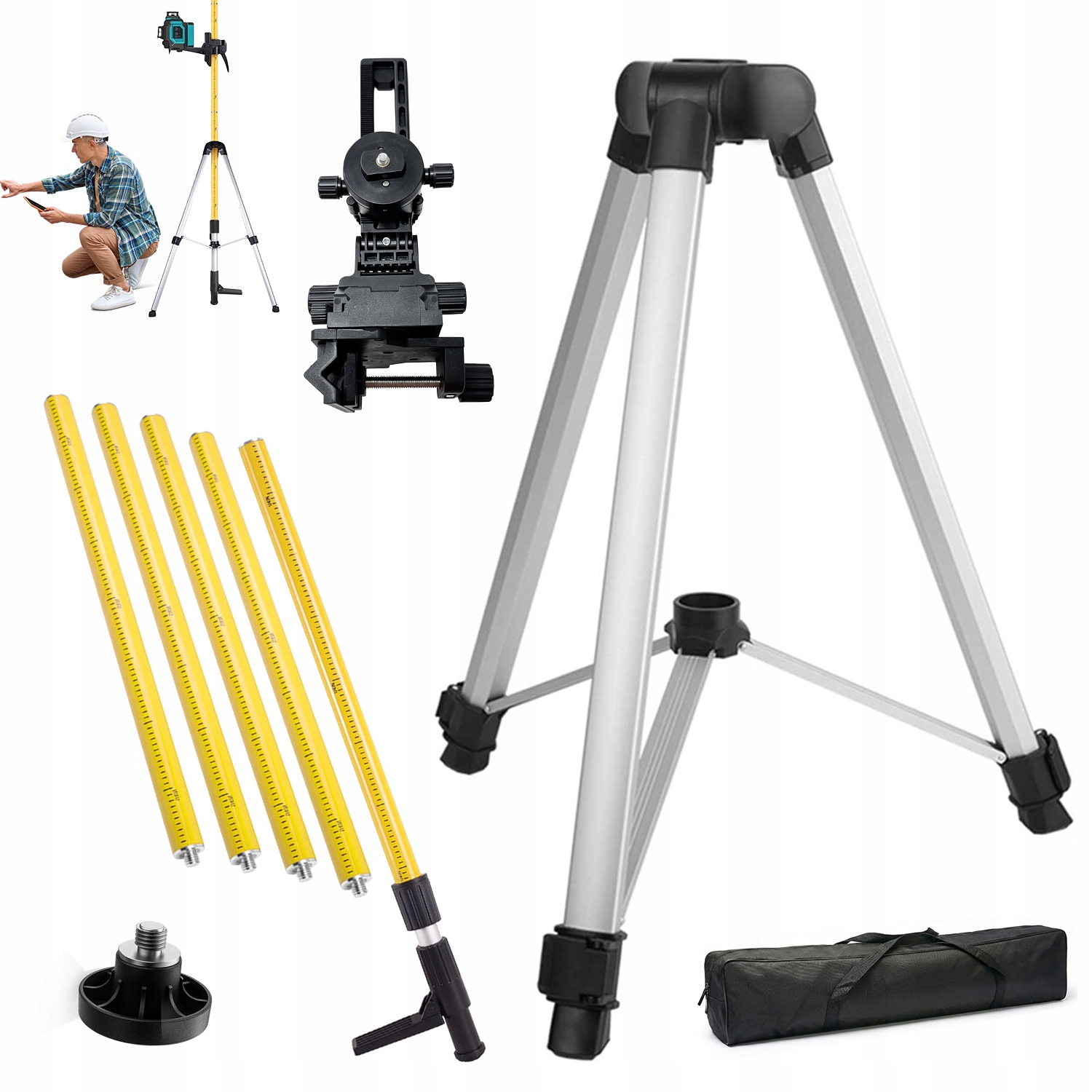 Tyč Pro Laser Kroucená 300 CM Stativ Pro Vodováhu Sloupek Odolný