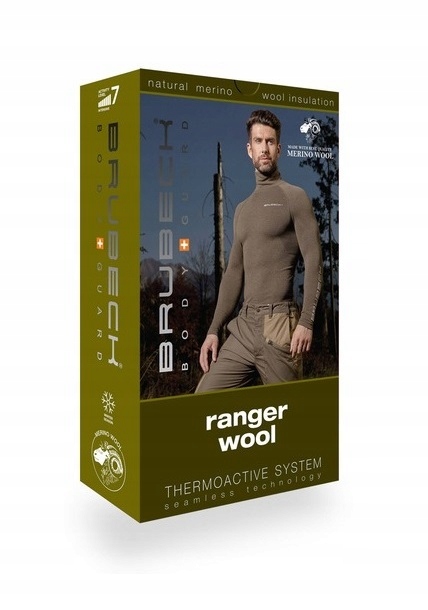 BRUBECK RANGER WOOL męska bielizna termiczna do turystyki KPL zestaw -2XL Kolor zielony