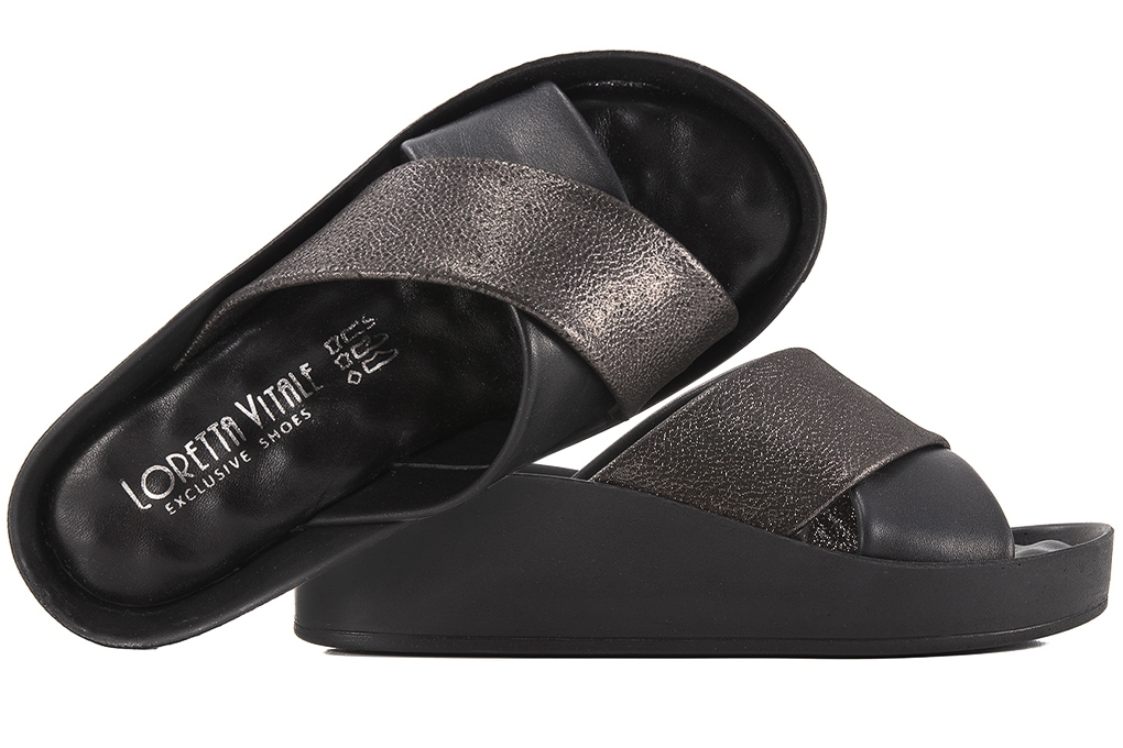 Loretta Vitale 1103 Nazouváky Koturn Na Platformě Kůže černá/platinová 36