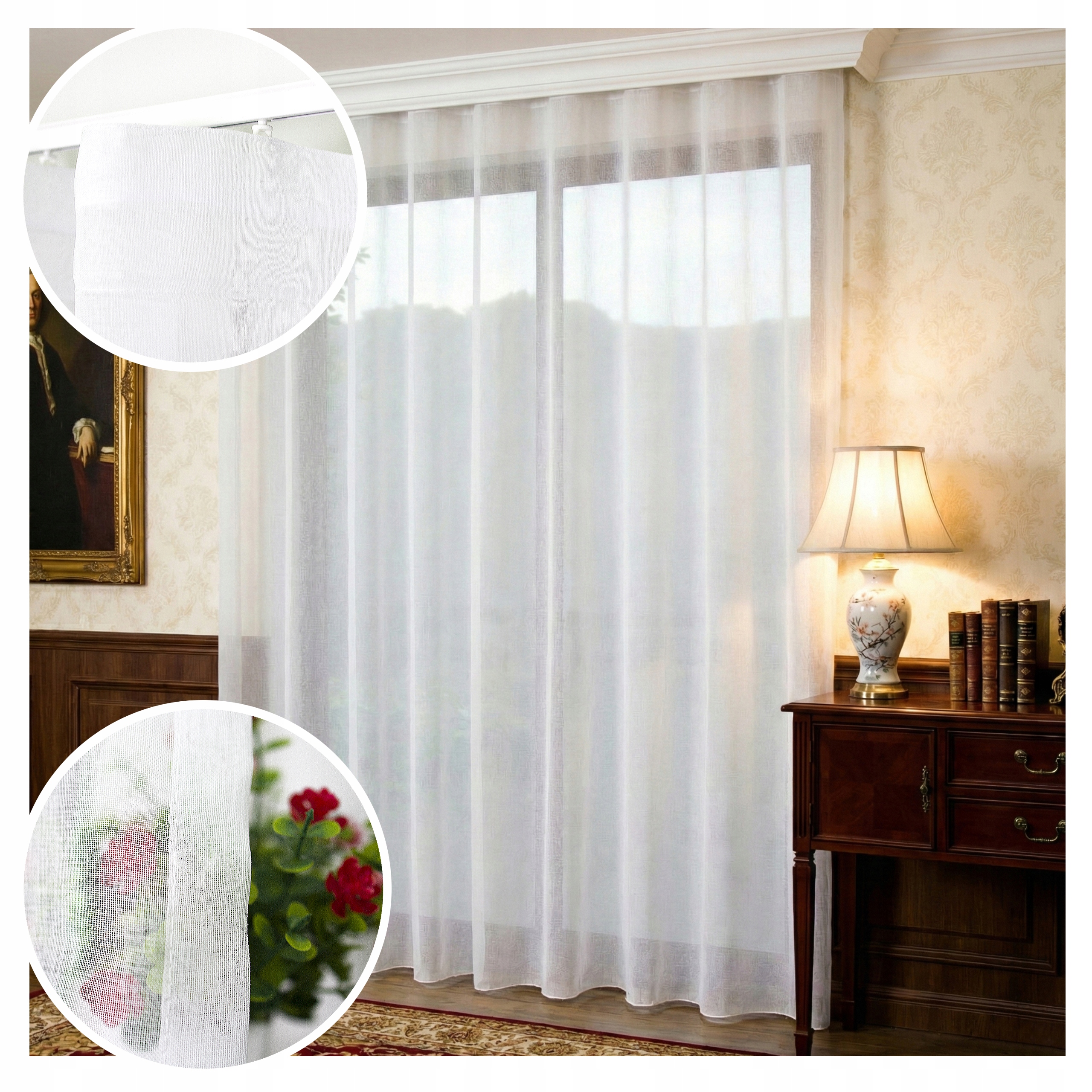 Hotová Záclona Maria Klasická Etamina Bílá s olověnkou Wave 450x230 Fala