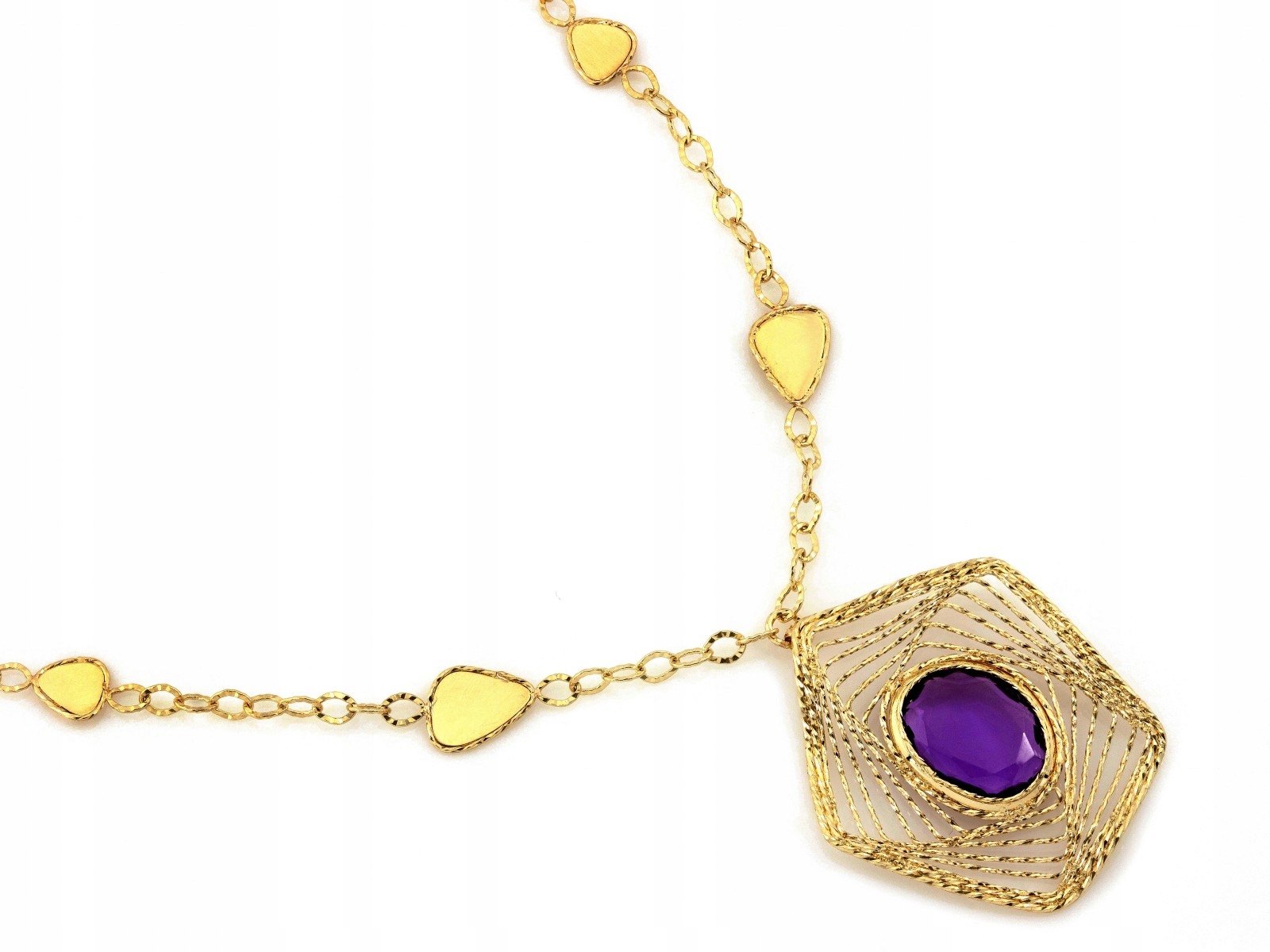 Zlatý náhrdelník 585 14k s prolamovaným ametystovým přívěskem 8.02g r46 dárek