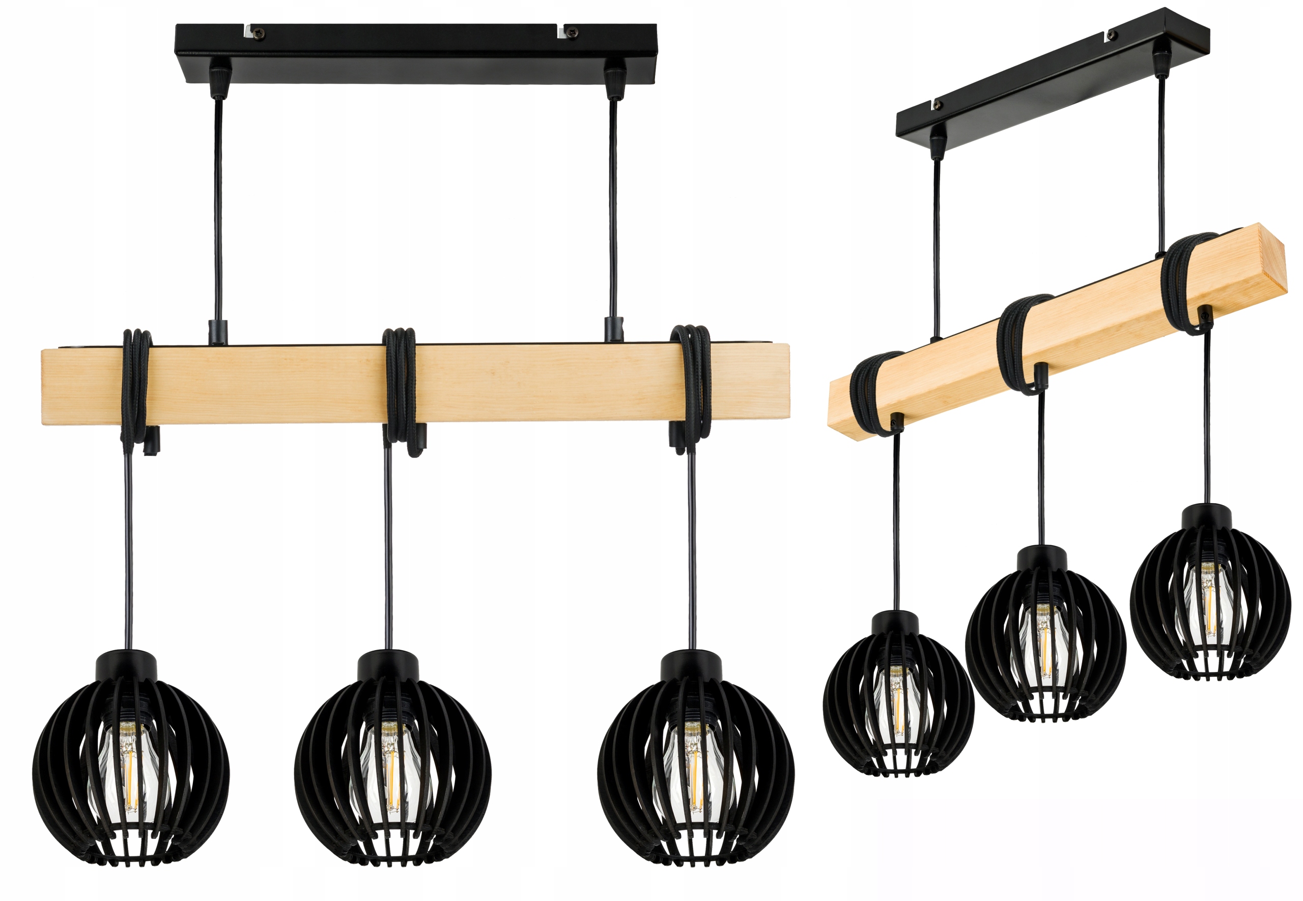 Dřevěná závěsná stropní lampa Lustr Zwis Loft Černé Dřevo E27