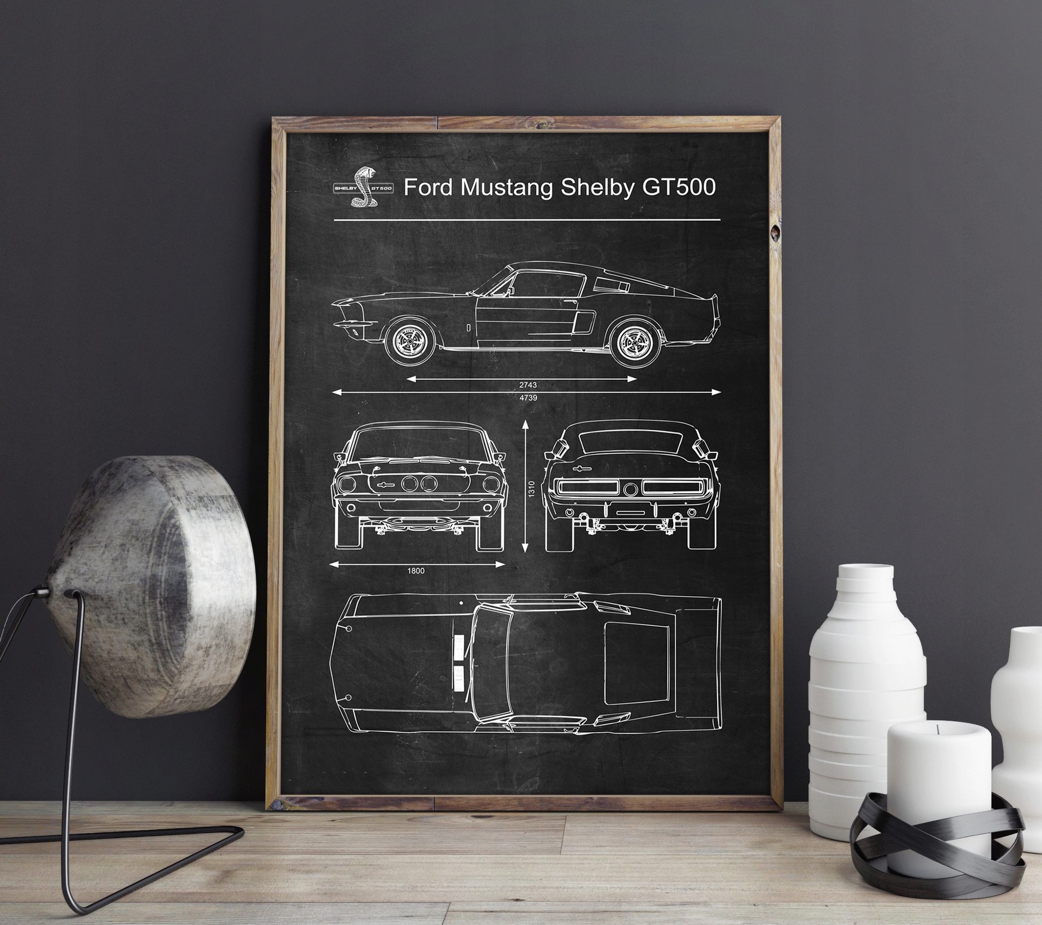 Plakat Shelby GT 500 Ford Mustang Retro Schemat Szerokość produktu 42 cm