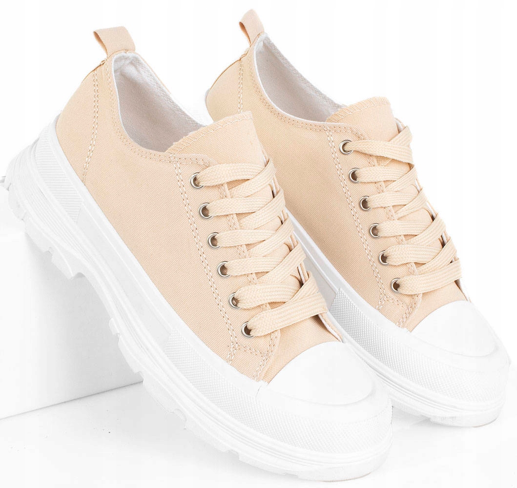 

6432 Beżowe Niskie Damskie Trampki Platforma 39