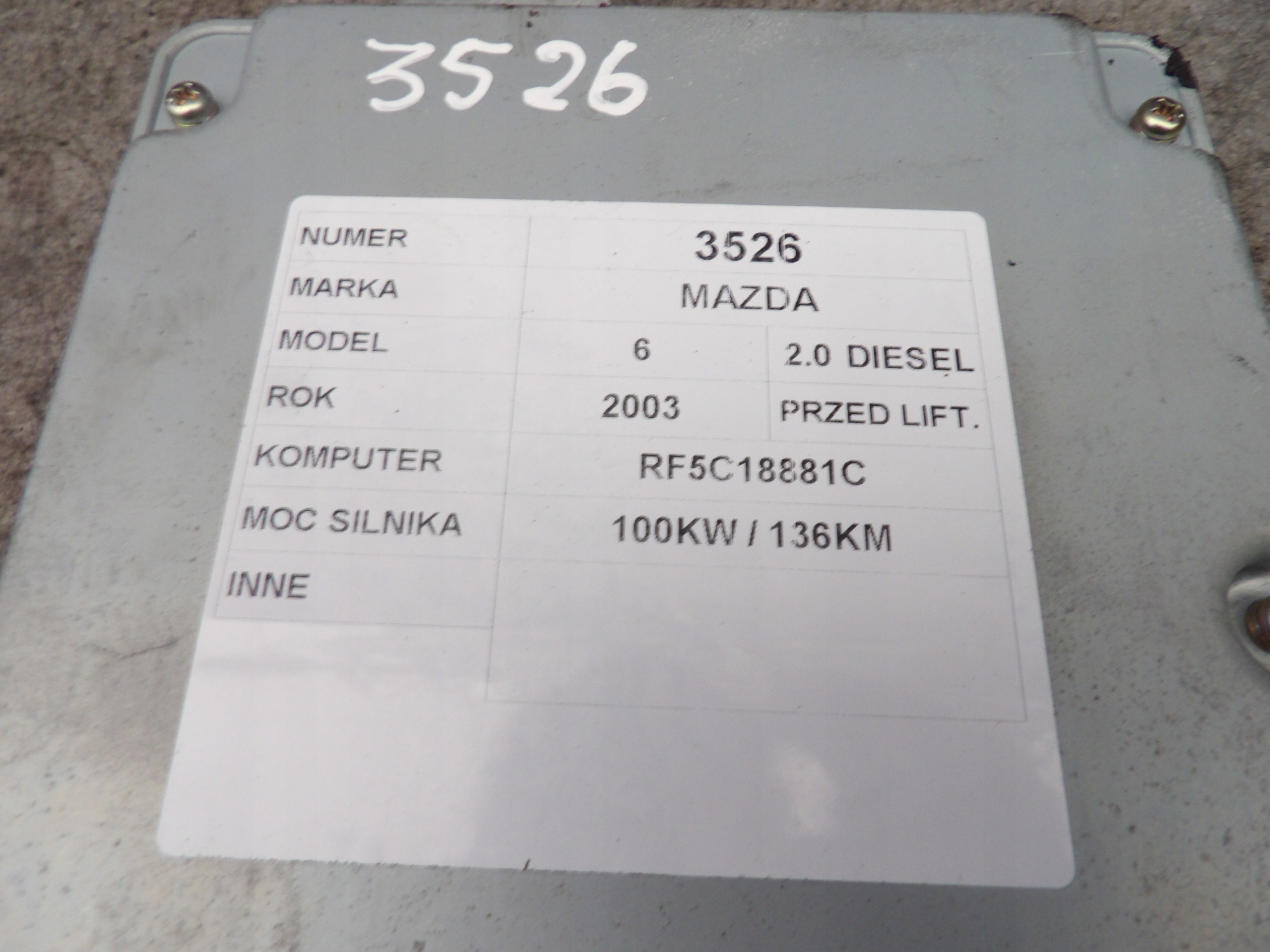 Mazda 6 2,0 CITD computer control unit RF5D18881C 275800-6033