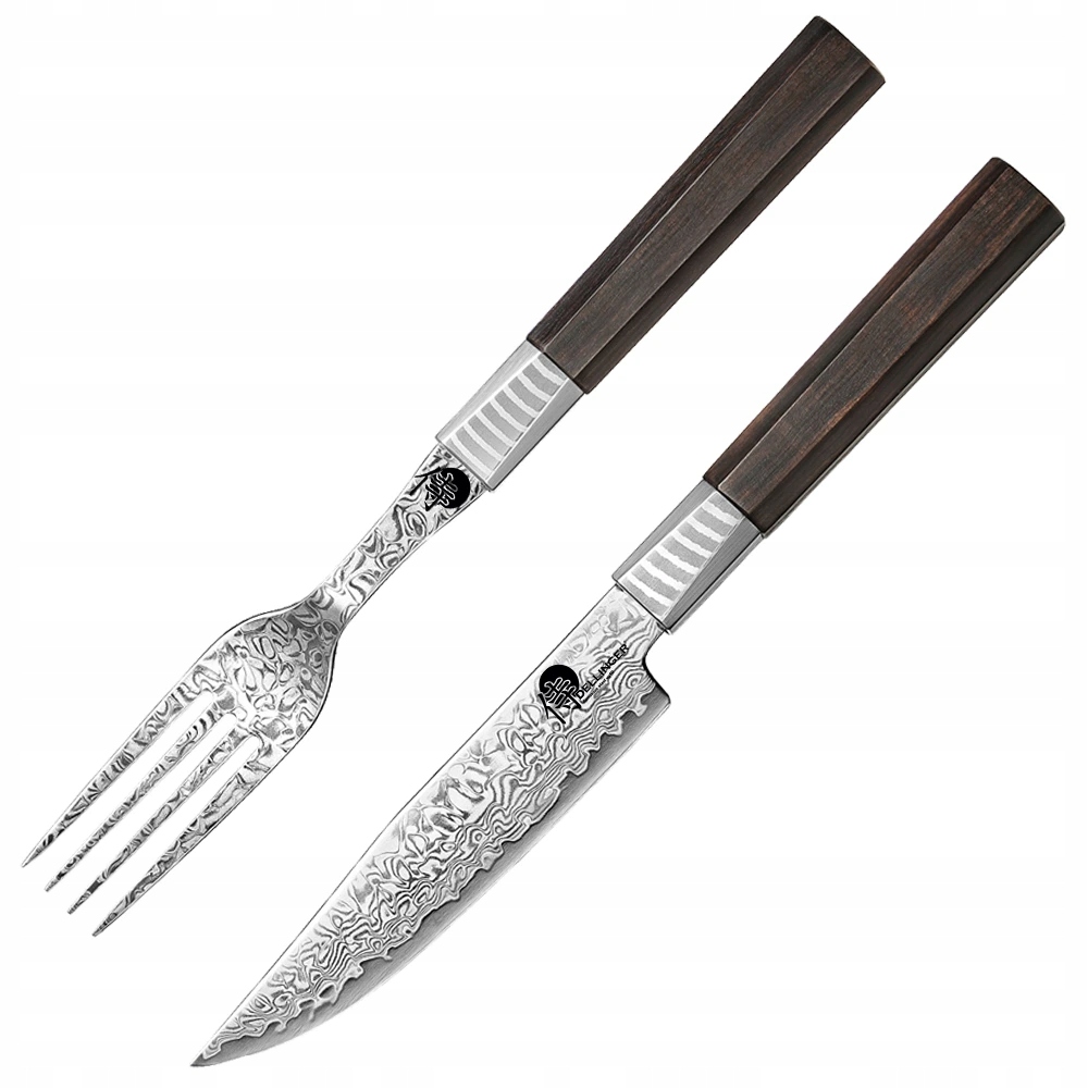 Prémiová sada damaškového noža a vidličky Dellinger Damascus VG-10