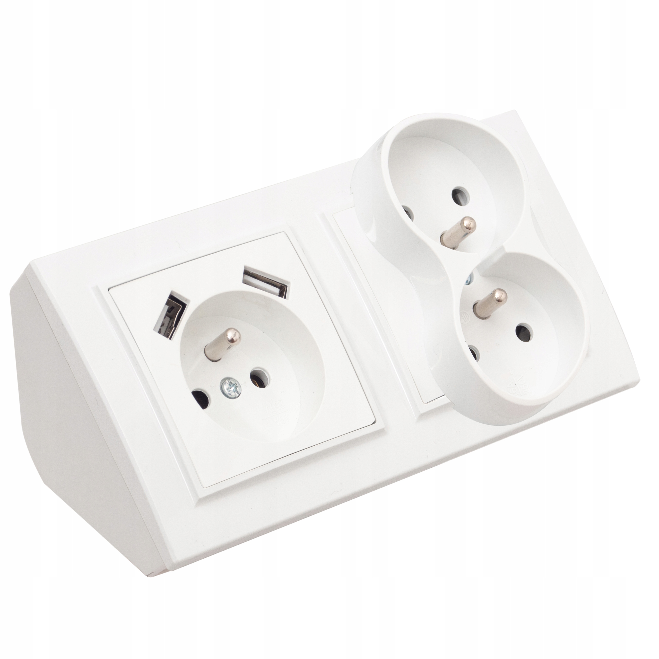 Gniazdo Potrójne Meblowe Narożne Biurkowe Kuchenne 2XUSB Białe Matowe