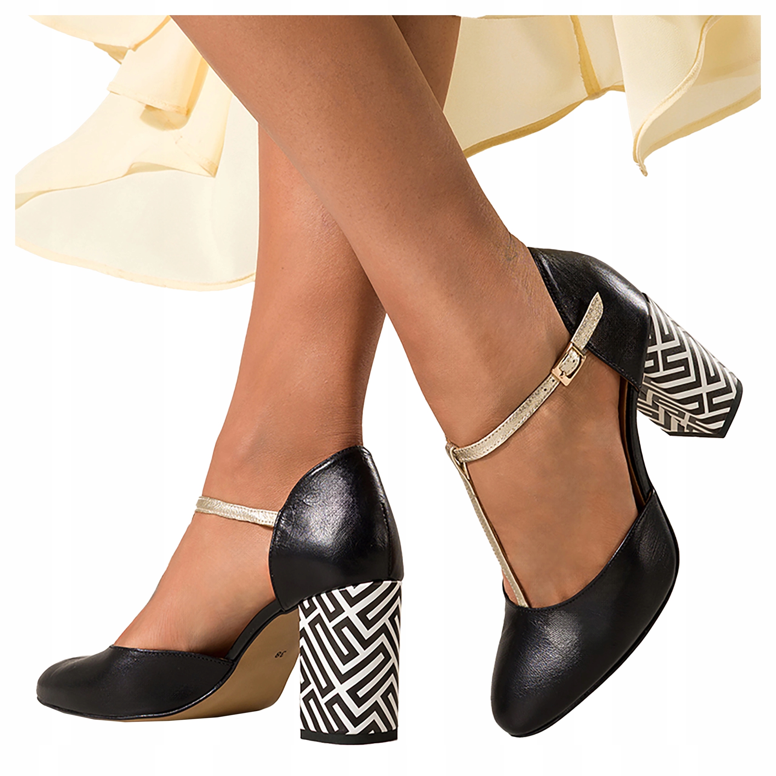 Dámské kožené černé lodičky Pásek Stabilní, elegantní, módní, velikost 36