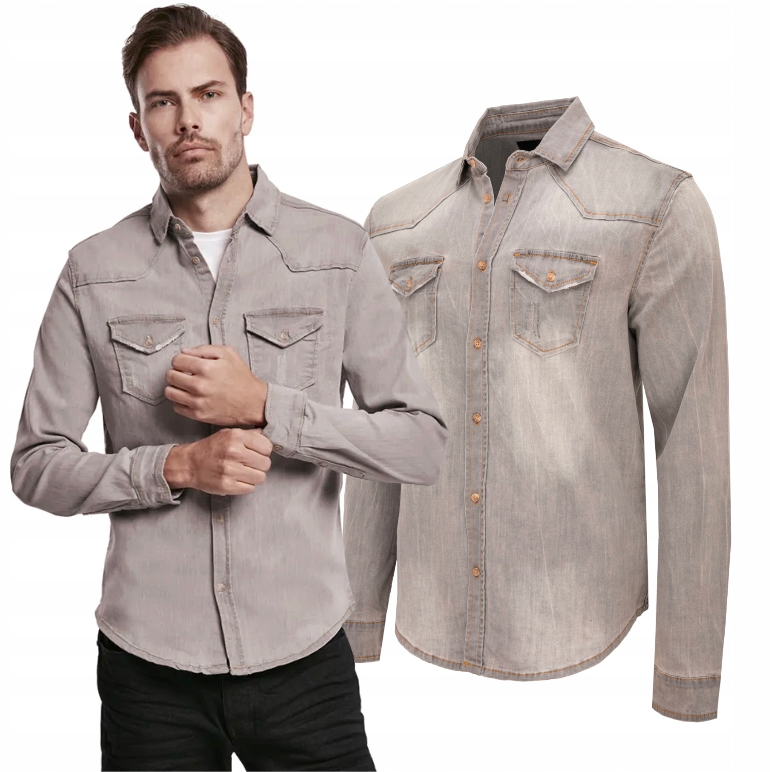 Džínová košile s dlouhým rukávem Brandit Riley šedá M