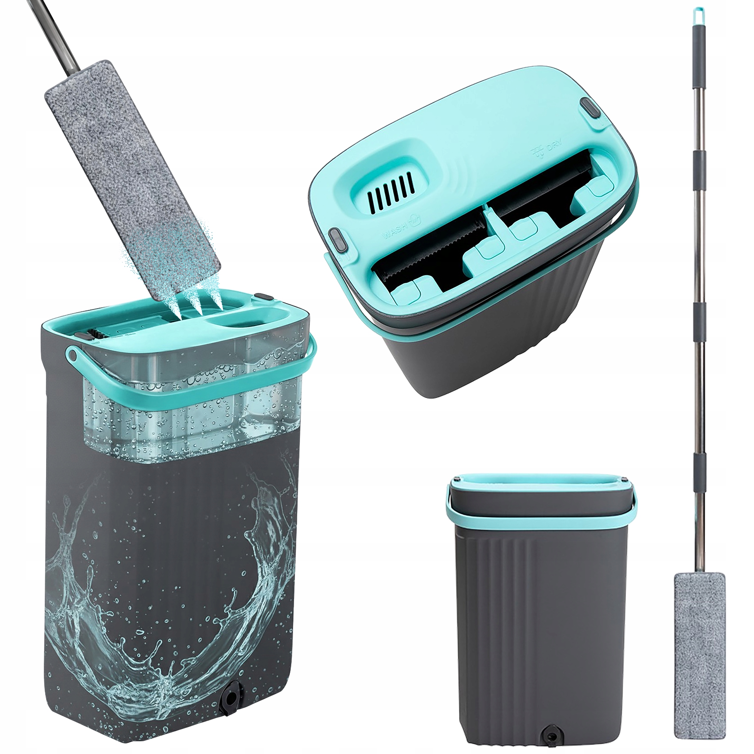 Plochý Mop S Dvoukomorovým Kbelíkem 8,7 L, Absorpční Mikrovlákno, Lehký, Kompaktní