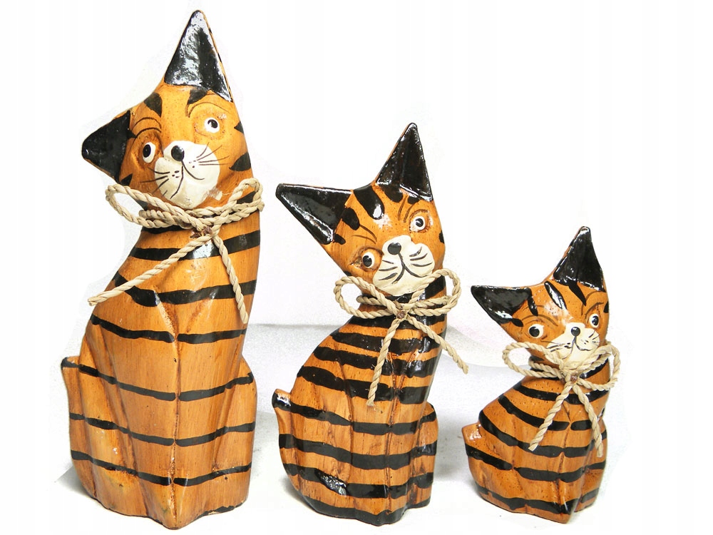 

Figurki Koty Rzeźba z Drewna kpl 3szt do 15cm