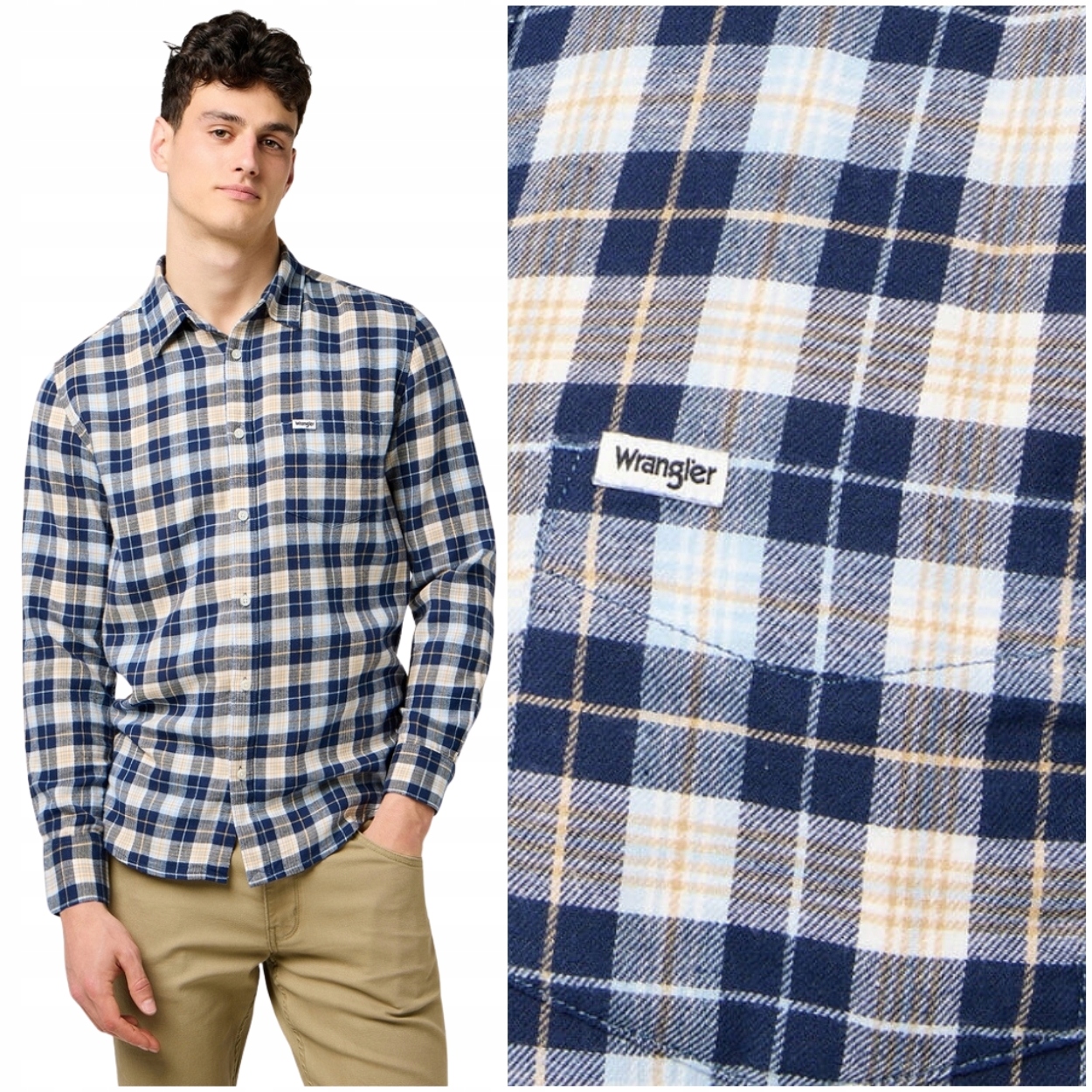 Wrangler 1 Pkt Shirt Blue klasická pánská kostkovaná bavlněná košile M