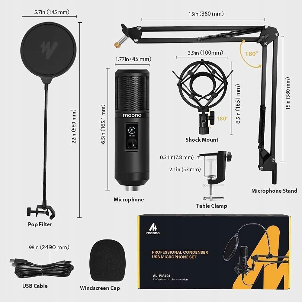 MAONO Mikrofon USB PC Do Streamingu Podcastów Gamingu YouTube Twitch — miniatura 9