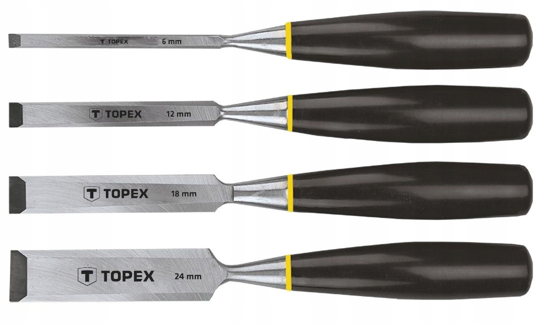 TOPEX KOMPLET DŁUTA 6-24MM ZESTAW 4 SZTUKI STALOWE DO OBRÓBKI DREWNA 09A310