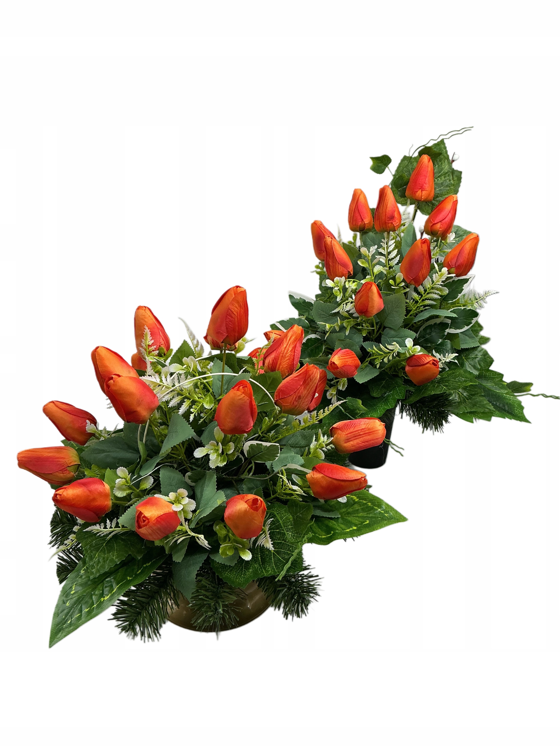 Dekorace na hrob tulipány v květináči s vázou Velikonoce