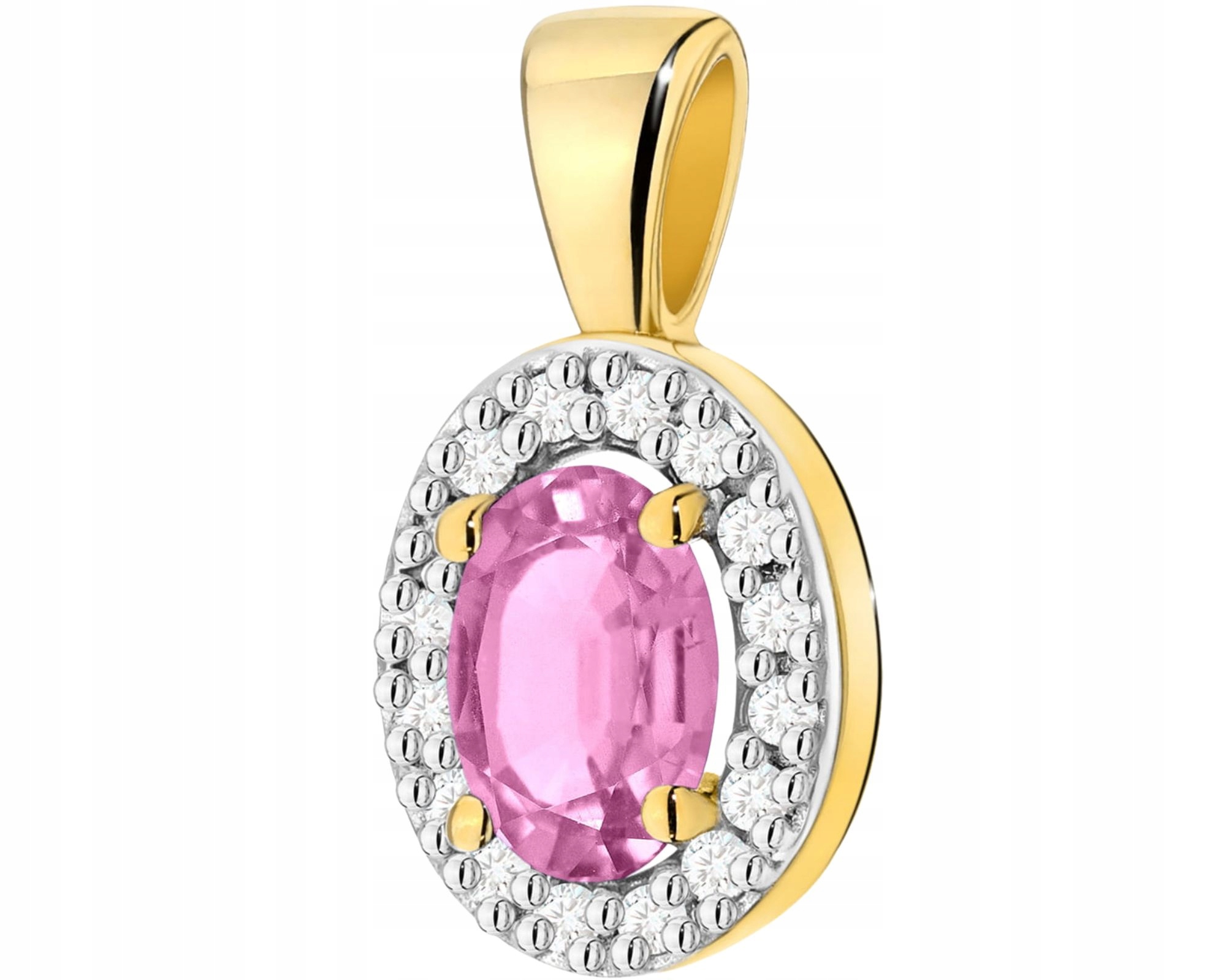 Zlatý Elegantní Přívěsek S Růžovým Safírem A Diamanty 585
