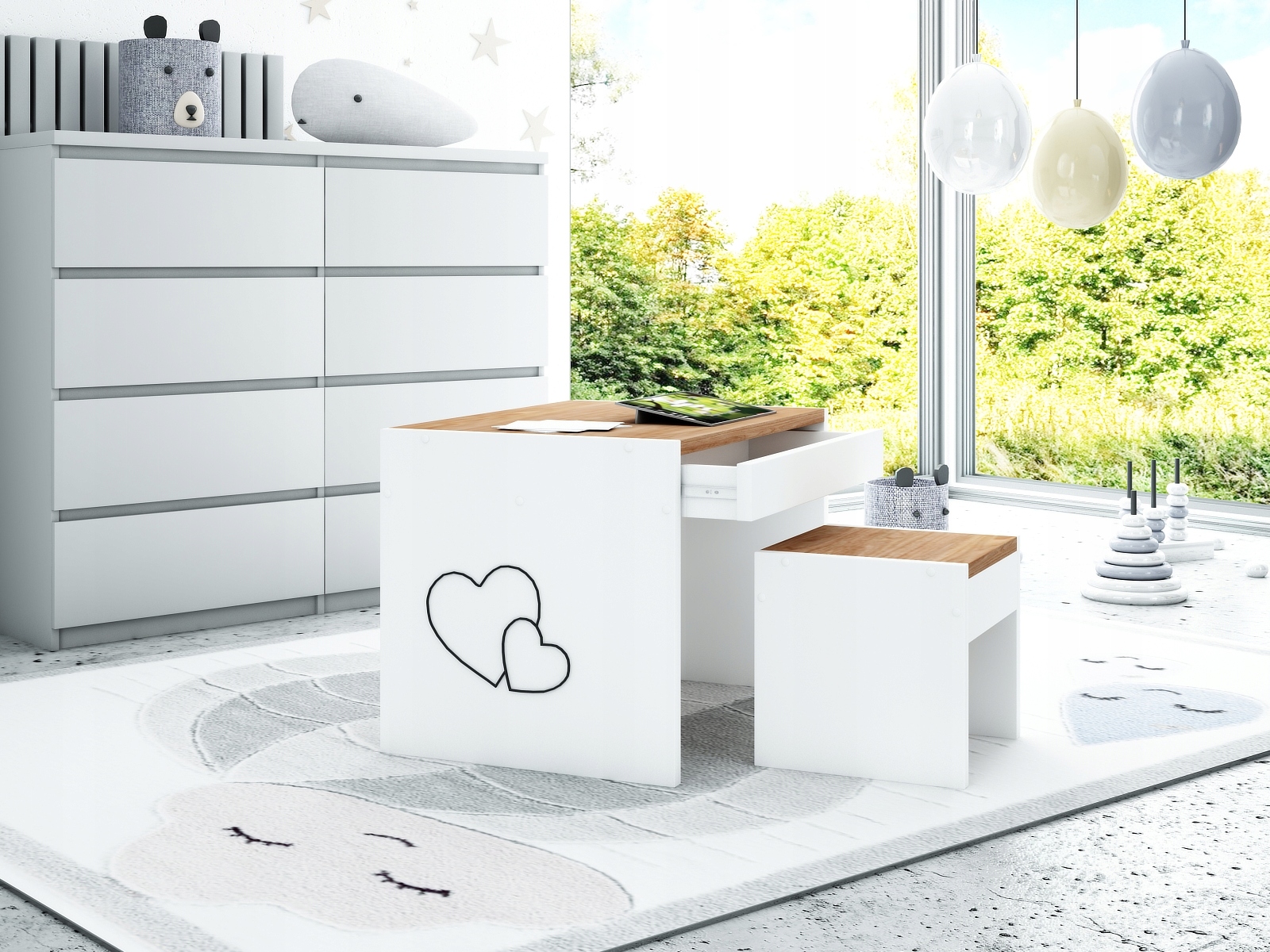 KRZESEŁKO I STOLIK Z SZUFLADĄ RÓŻNE KOLORY Marka SPECDREW