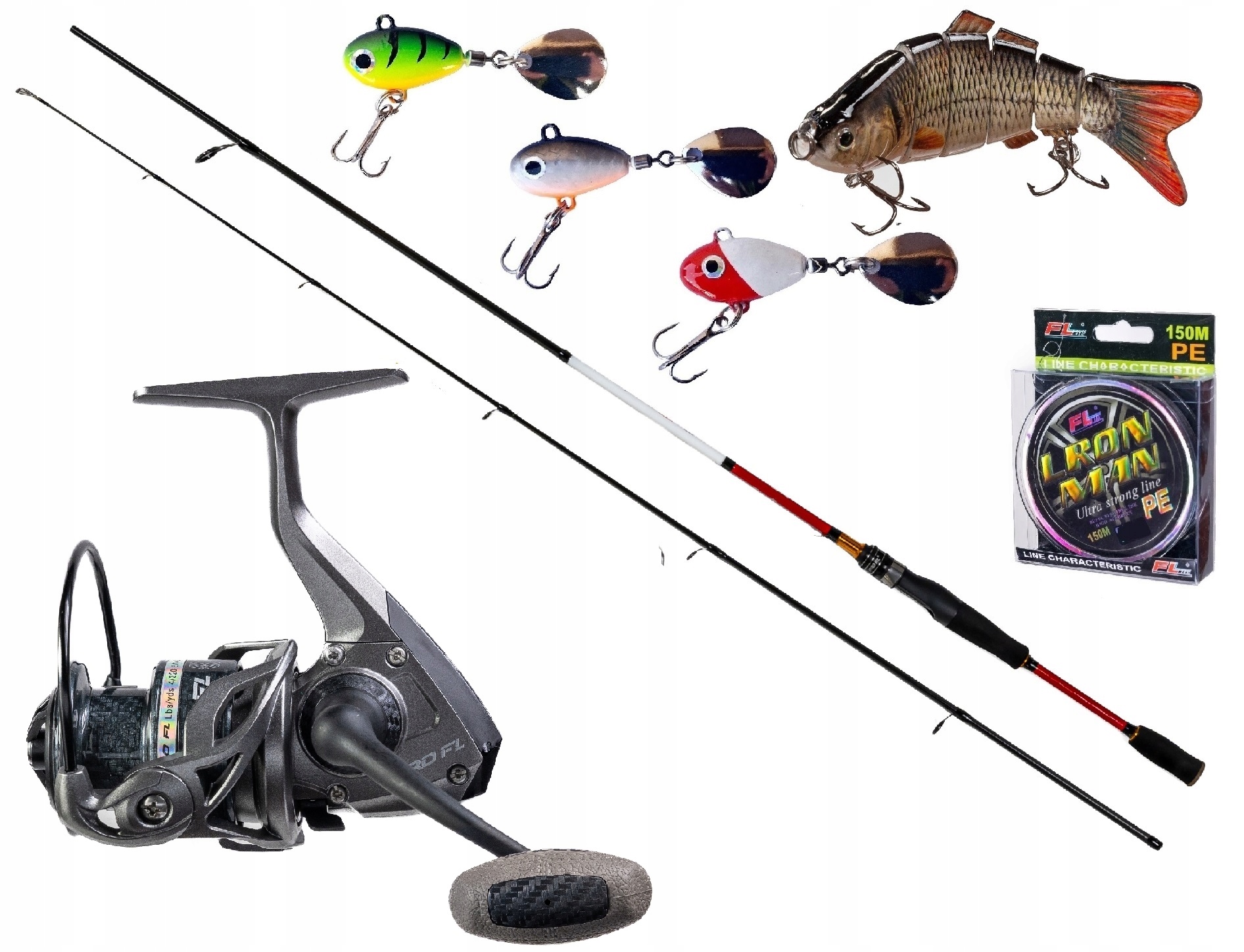 Zestaw Spinningowy Wędka na Szczupaka Sandacza Kołowrotek Plecionka Wobler