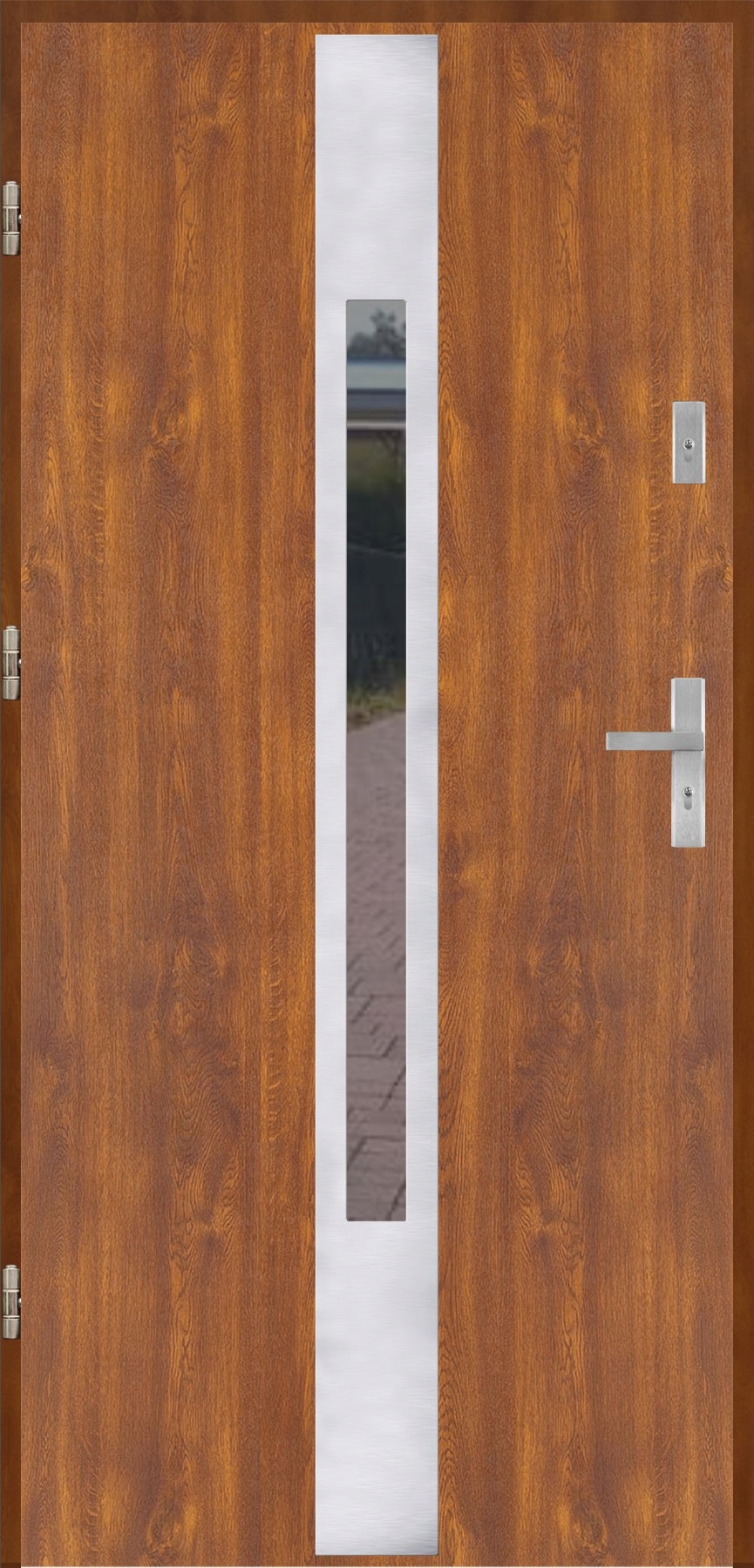 Drzwi wejściowe Ereda 55mm Płaskie 47 Inox Złoty dąb Lewe 80 na zewnątrz