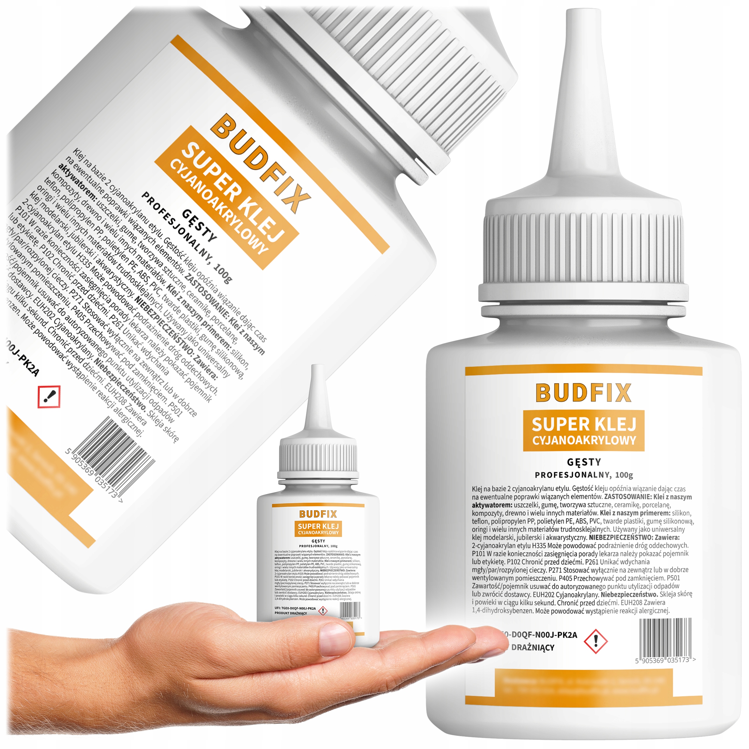 Klej Cyjanoakrylowy Sekundowy Przemysłowy Gęsty 100g Ca Mocny Nie Wsiąka