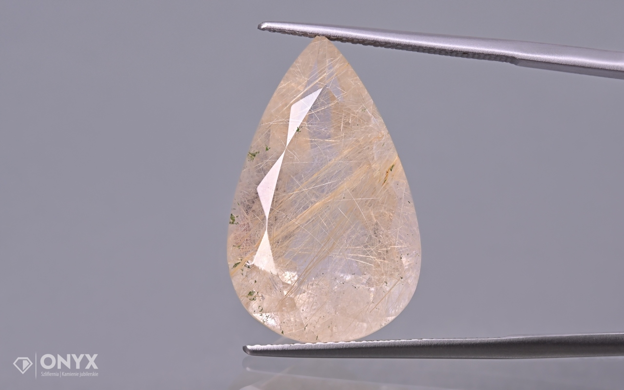 Křemen s rutilem fazetovaná slza 24x15 mm
