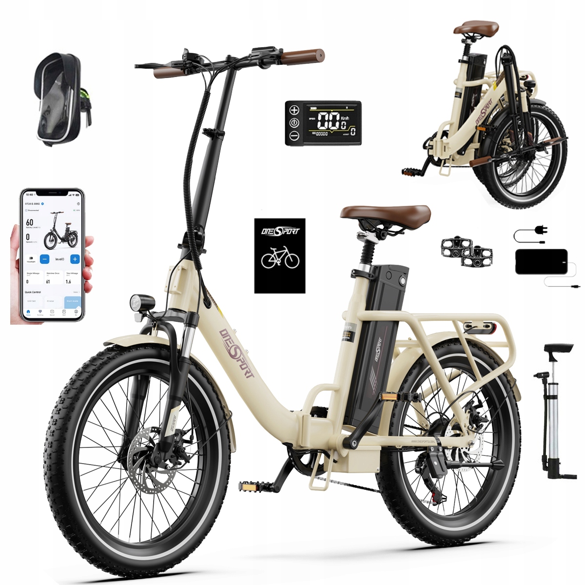 2026 Nowy Składany Rower elektryczny Onesport OT16-2 250W 48V17Ah120km 20"