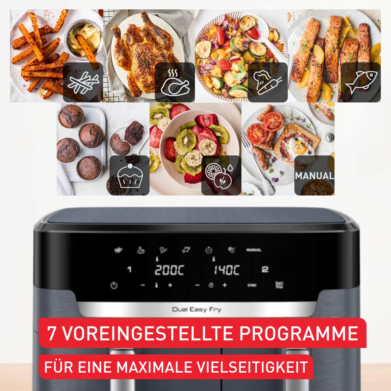 TEFAL Dual Easy Fry XXL Frytkownica Beztłuszczowa 11L 7 Programów Szara — miniatura 6