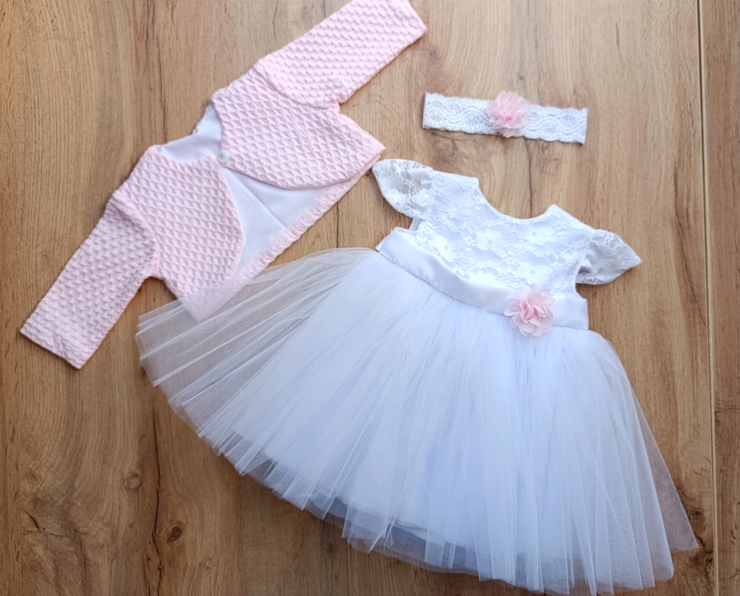 KELLO - Komplet: sukienka + bolerko + opaska 62 cm chrzest wesele Marka bez marki