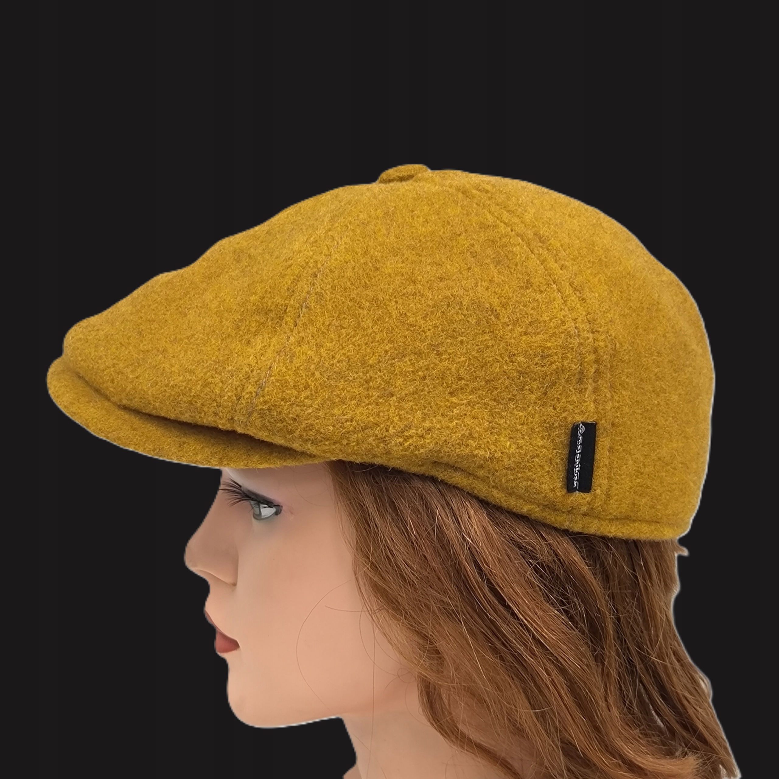 Vlněná čepice s knoflíkem pro muže, dámská, Pomeranč hořčicový, 55 cm polský