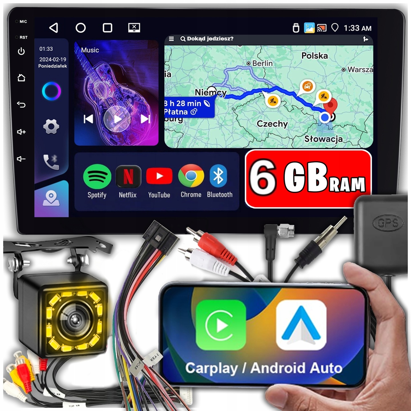 Autorádio 2 Din Android CarPlay WiFi Fm Rds Gps 9" 6GB Ram