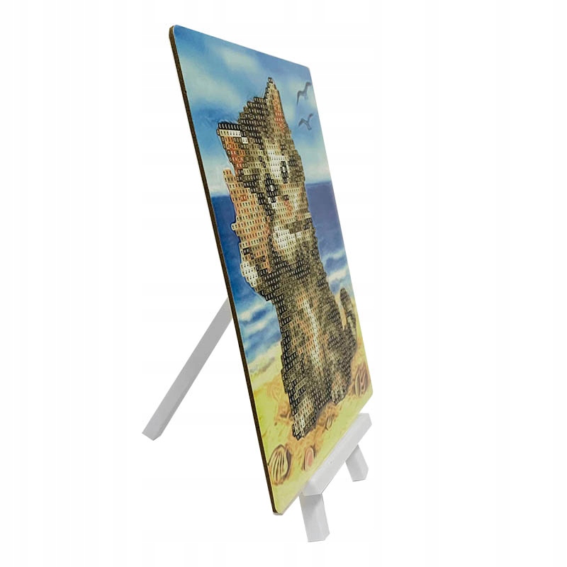 DIAMENTOWA MOZAIKA HAFT DIAMENTOWY 5D KOT NA PLAŻY NA SZTALUDZE 15X20CM Kod producenta 57