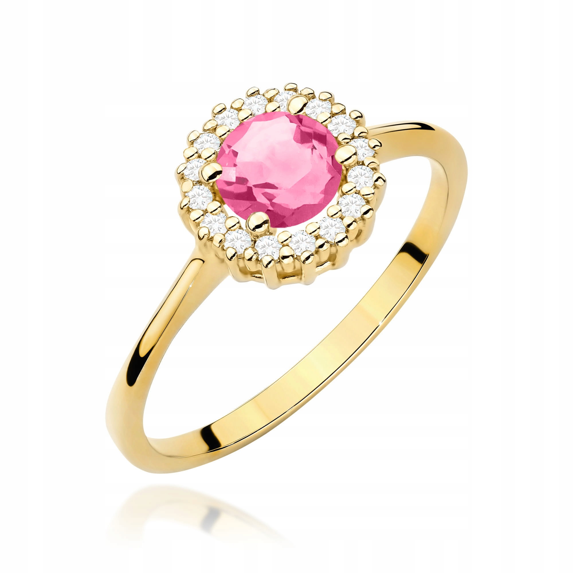 Prstýnek Zlatý 585 s růžovým topazem a brilianty 0.14 ct r19