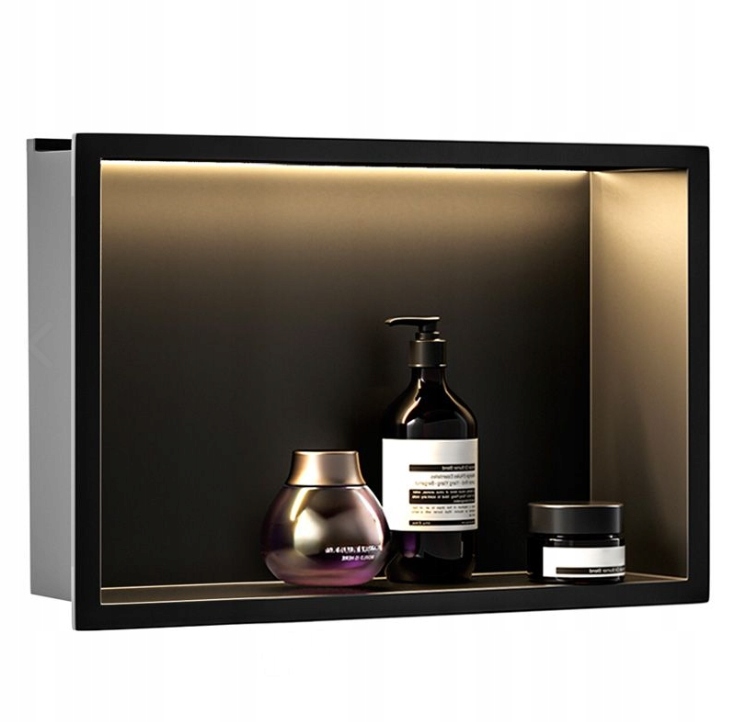 Podsvietená Led kúpeľňová podomietková polica s prírubou 30x45, čierna