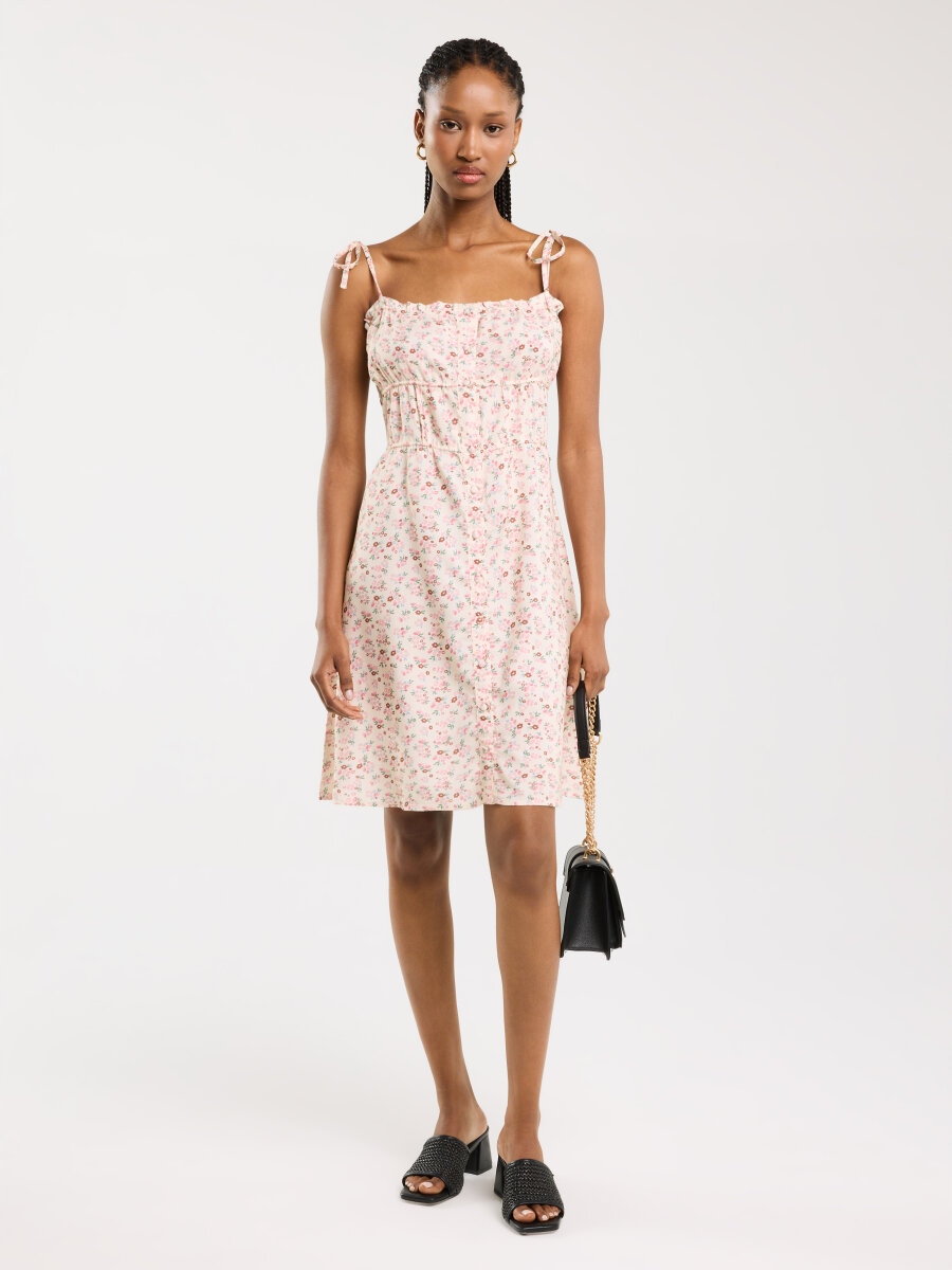 Big Star Šaty Z Viskózy S Květinami, Krémová Casie 102 M