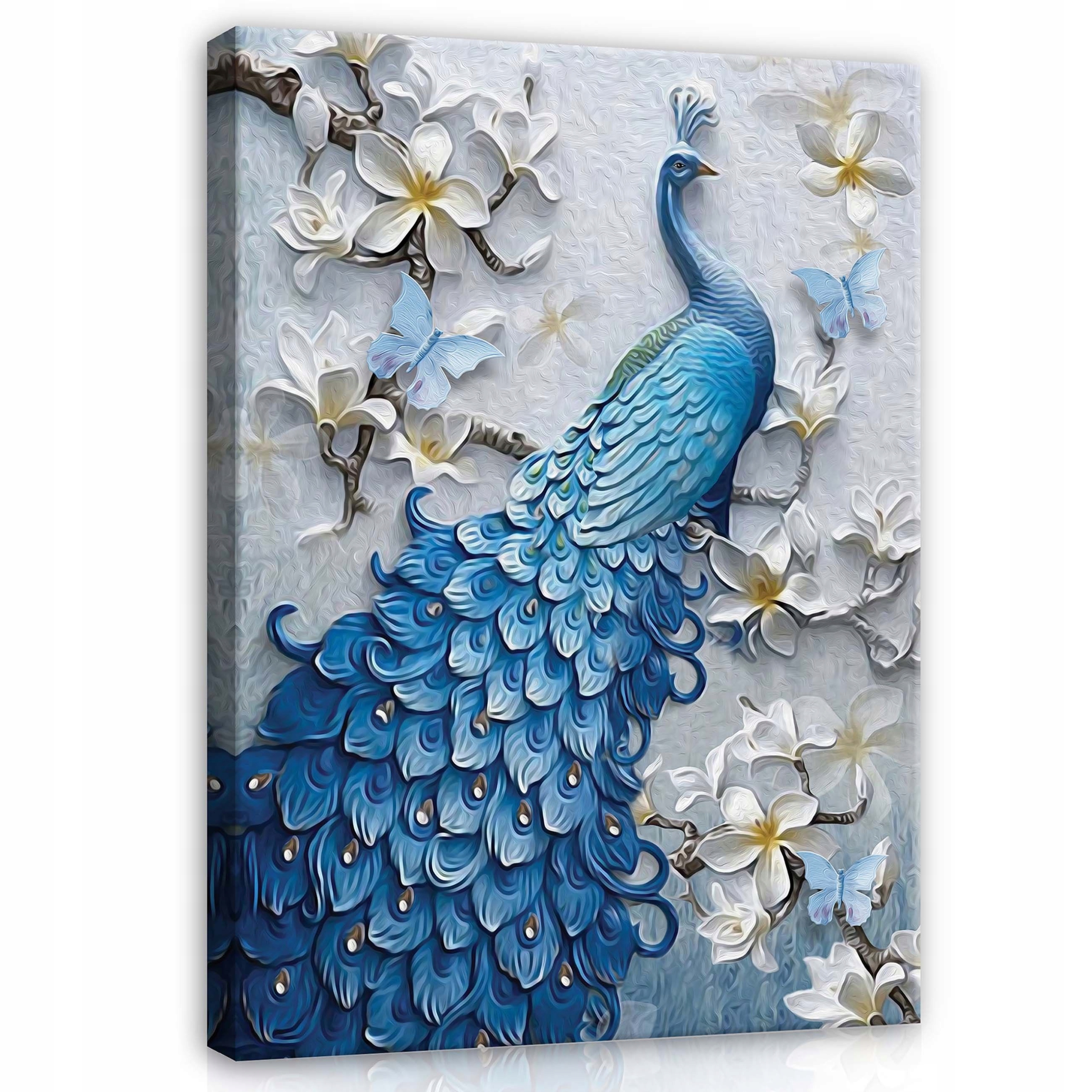 Obraz 75x100 Paw pták luxusní ocas květiny bílá elegance příroda umění