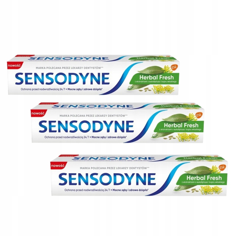 Sensodyne Herbal Fresh, pasta do zębów, z ekstraktami eukaliptusa 75 ml x3