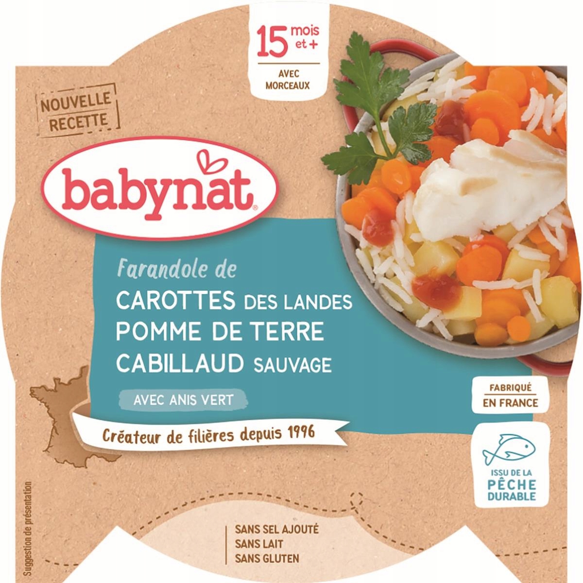 BabyBio Jídlo mix zeleniny s treskou a rýží od 15. měsíce bezlepkové 260 g