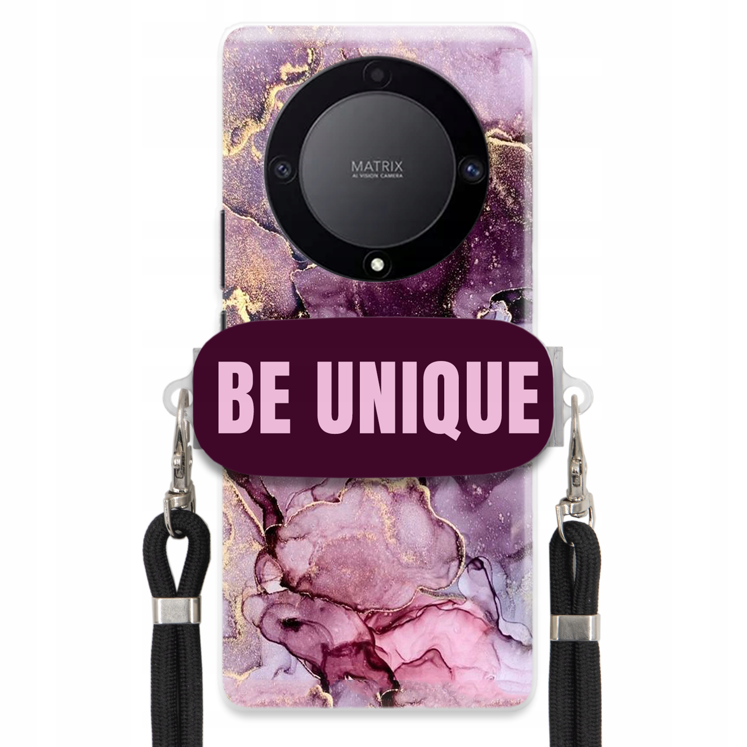 Puzdro pre Huawei Honor Magic 5 Lite Úchyt Šnúrka Čierna Fialový Mramor