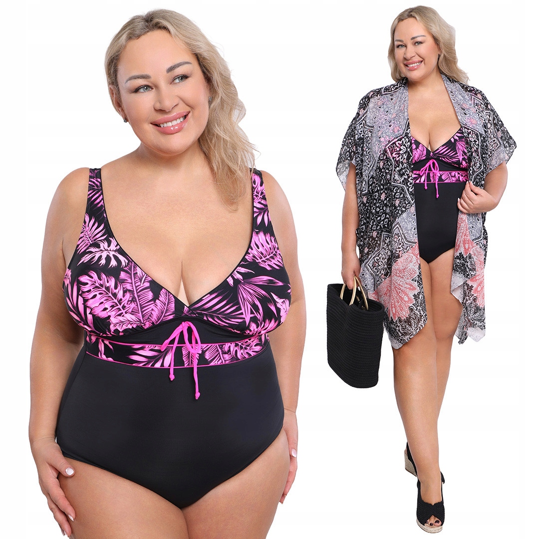 Jednodílné plavky s růžovými listy 54