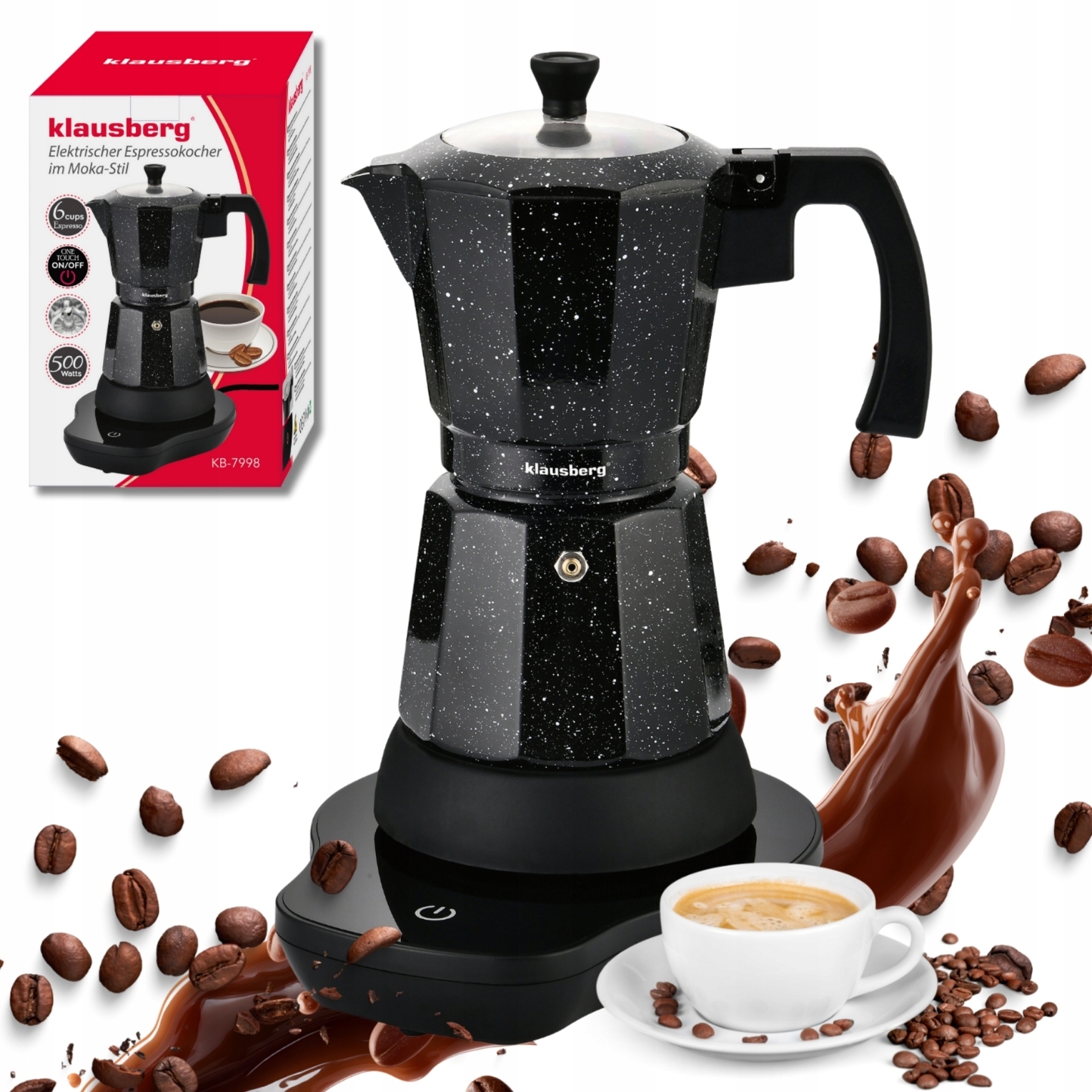 Kawiarka elektryczna Klausberg KB-7998 Moka 6 espresso 500W On/off Czarna