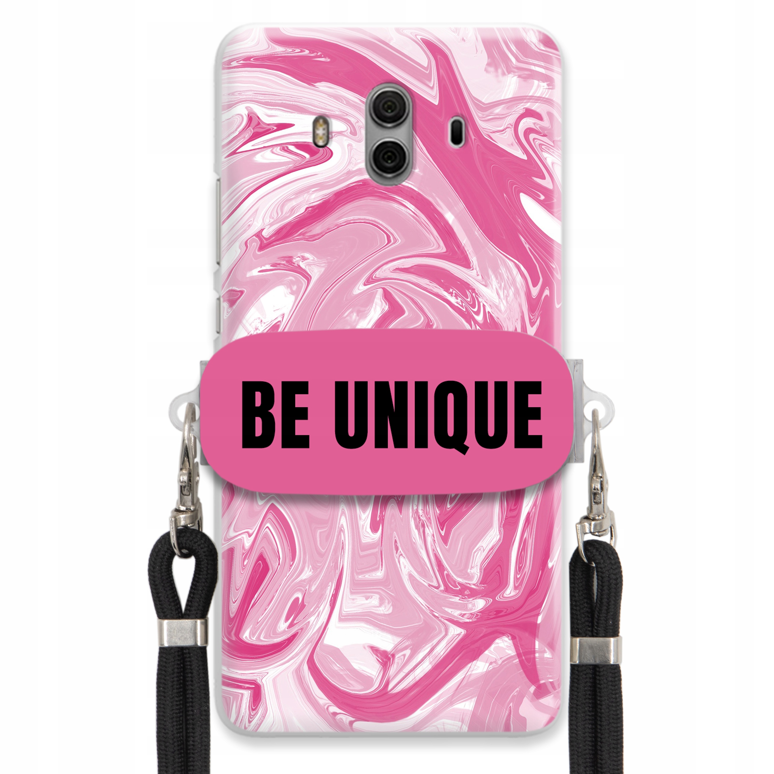 Puzdro pre Huawei Mate 10 Case držiak na šnúrku Čierna Ružová Mramor Be Unique
