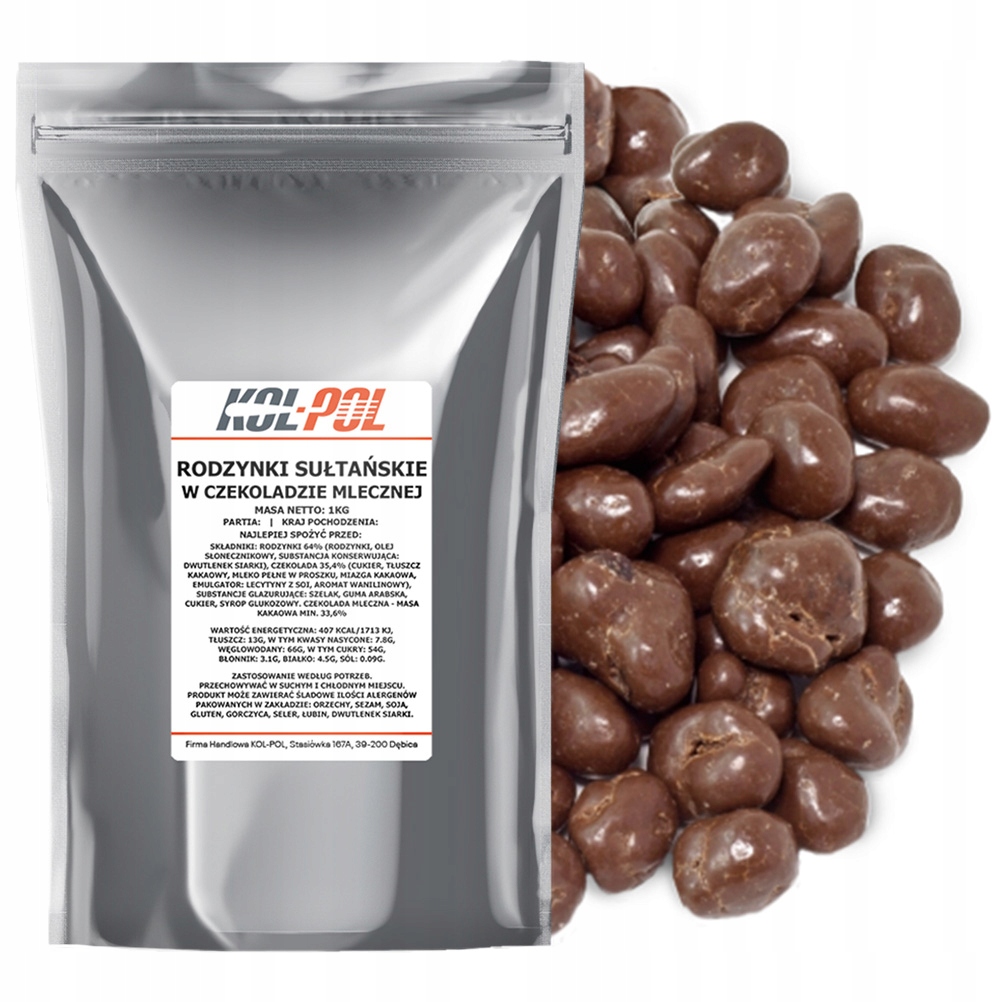 Rodzynki w Czekoladzie Mlecznej 1kg Rodzynki sułtańskie jakość Kol-Pol